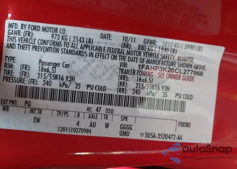 2012 Ford Focus Se from USA, damaged, VIN 1FAHP3K26CL277968